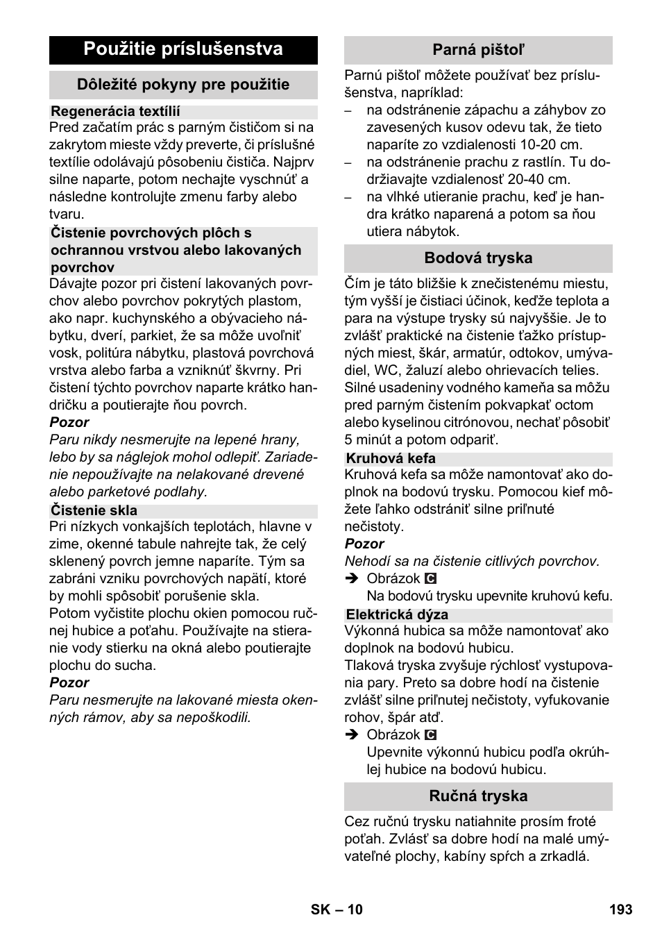 Použitie príslušenstva | Karcher SC 3-100 B User Manual | Page 193 / 278