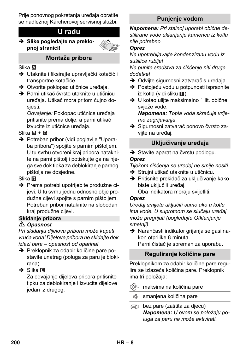 U radu | Karcher SC 3-100 B User Manual | Page 200 / 278