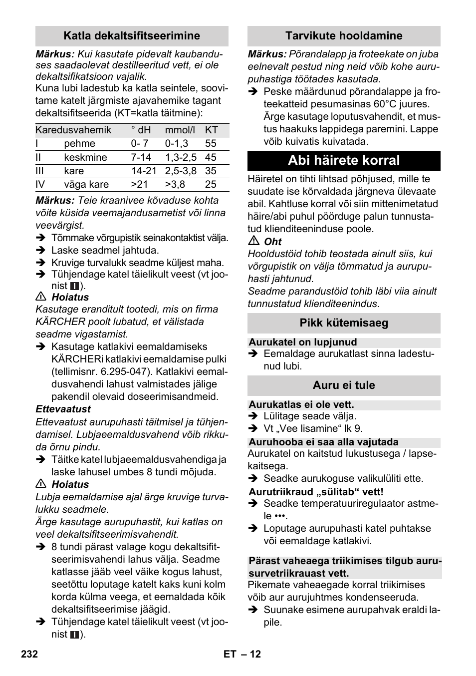 Abi häirete korral | Karcher SC 3-100 B User Manual | Page 232 / 278