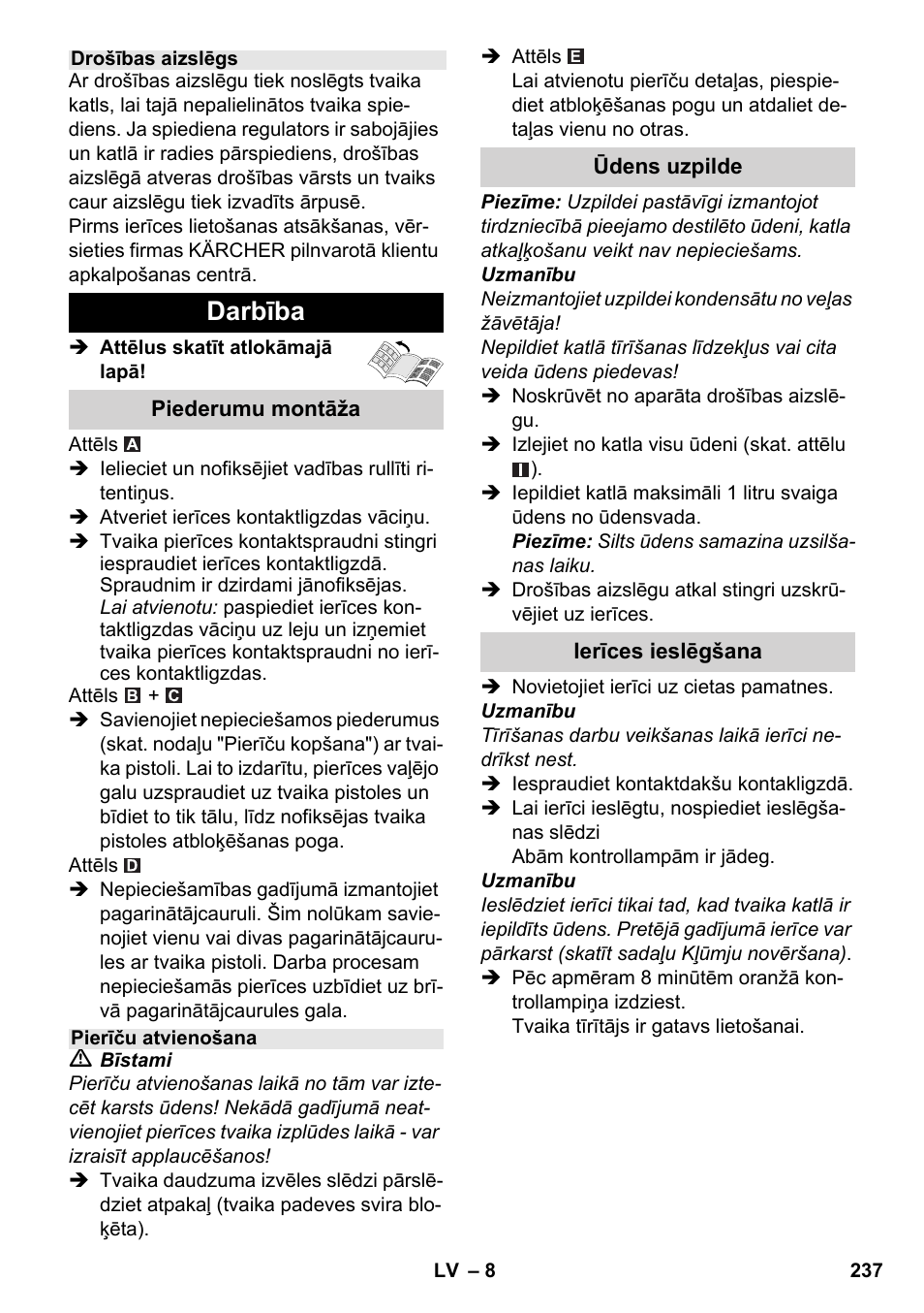 Darbība | Karcher SC 3-100 B User Manual | Page 237 / 278