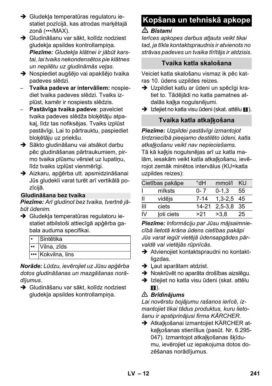 Kopšana un tehniskā apkope | Karcher SC 3-100 B User Manual | Page 241 / 278