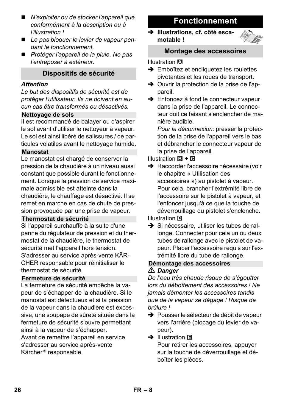 Fonctionnement | Karcher SC 3-100 B User Manual | Page 26 / 278