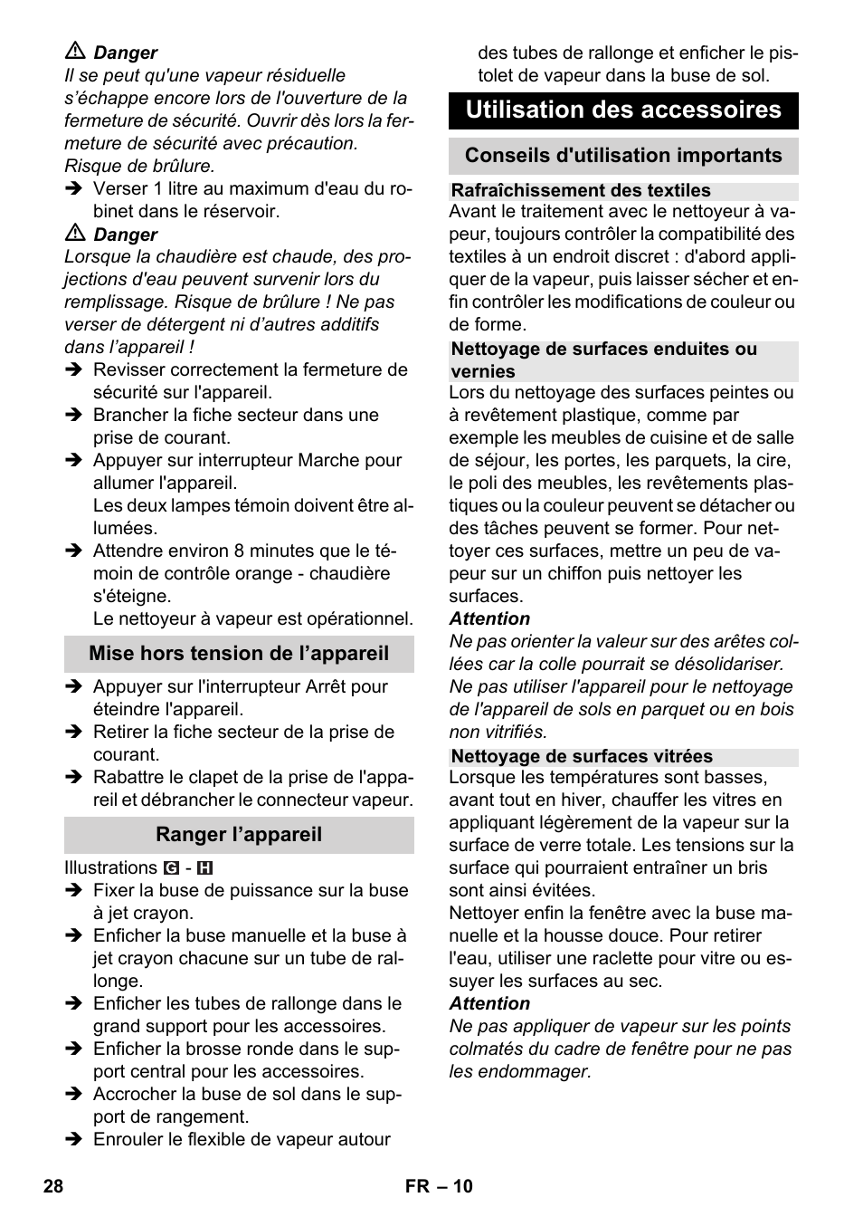 Utilisation des accessoires | Karcher SC 3-100 B User Manual | Page 28 / 278
