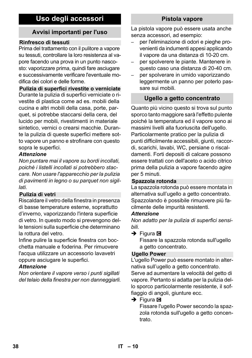 Uso degli accessori | Karcher SC 3-100 B User Manual | Page 38 / 278