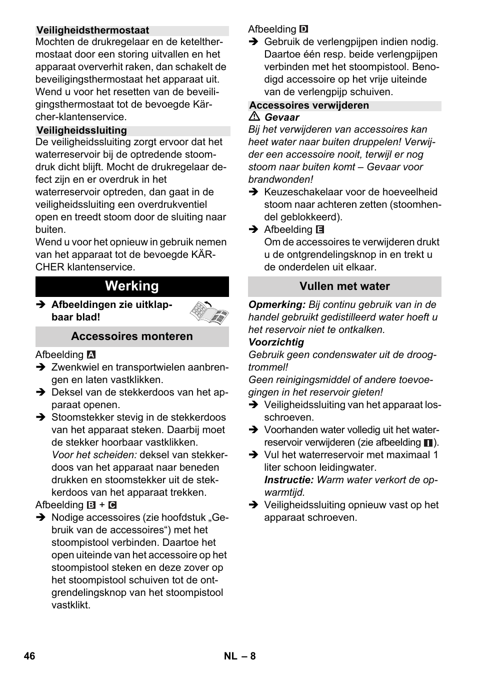 Werking | Karcher SC 3-100 B User Manual | Page 46 / 278