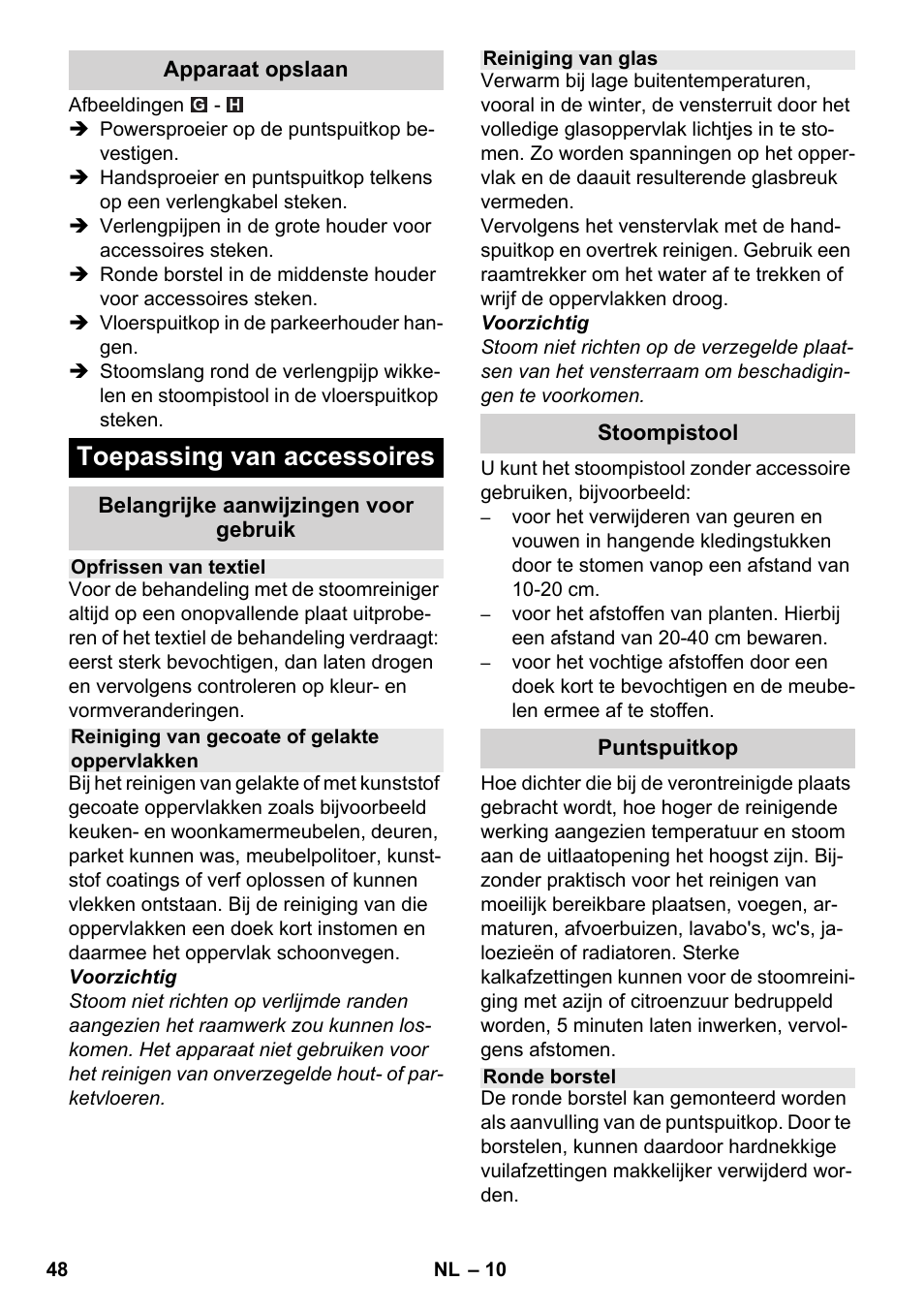 Toepassing van accessoires | Karcher SC 3-100 B User Manual | Page 48 / 278