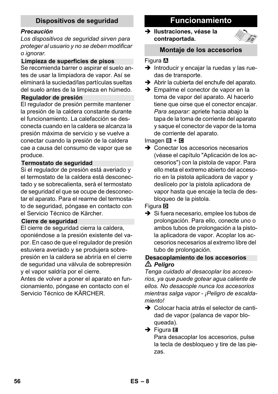 Funcionamiento | Karcher SC 3-100 B User Manual | Page 56 / 278