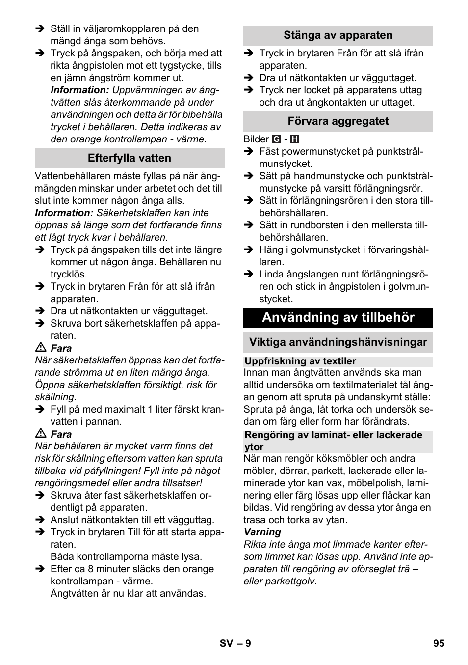 Användning av tillbehör | Karcher SC 3-100 B User Manual | Page 95 / 278