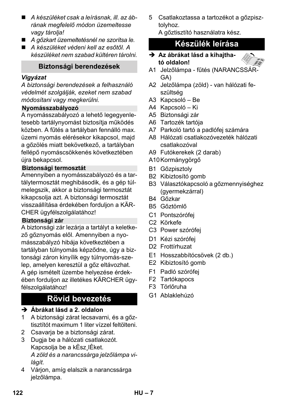 Rövid bevezetés készülék leírása | Karcher SC 3-000 User Manual | Page 122 / 238