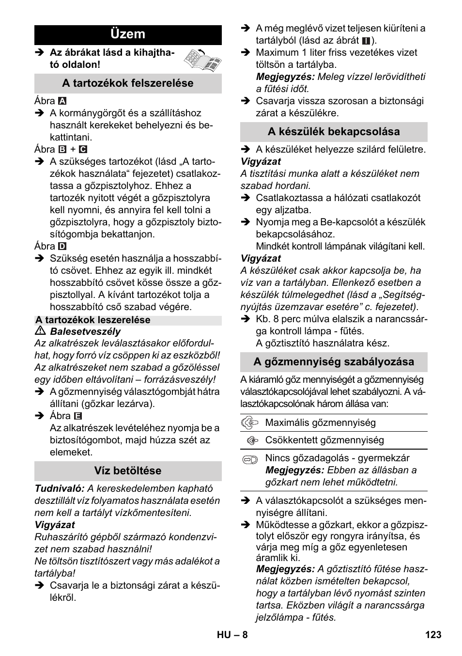 Üzem | Karcher SC 3-000 User Manual | Page 123 / 238