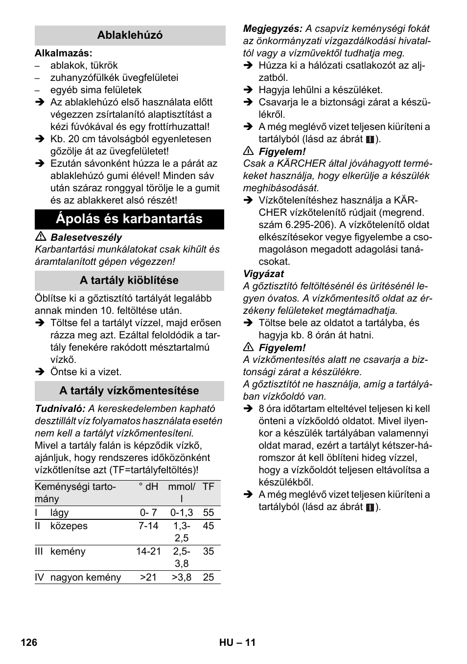 Ápolás és karbantartás | Karcher SC 3-000 User Manual | Page 126 / 238