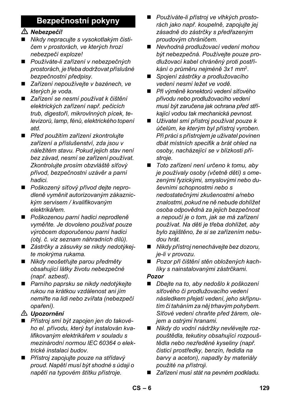 Bezpečnostní pokyny | Karcher SC 3-000 User Manual | Page 129 / 238