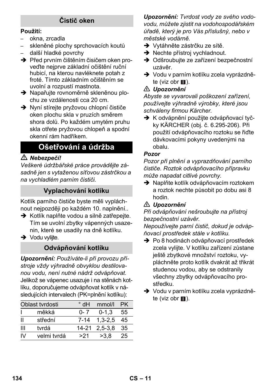 Ošetřování a údržba | Karcher SC 3-000 User Manual | Page 134 / 238