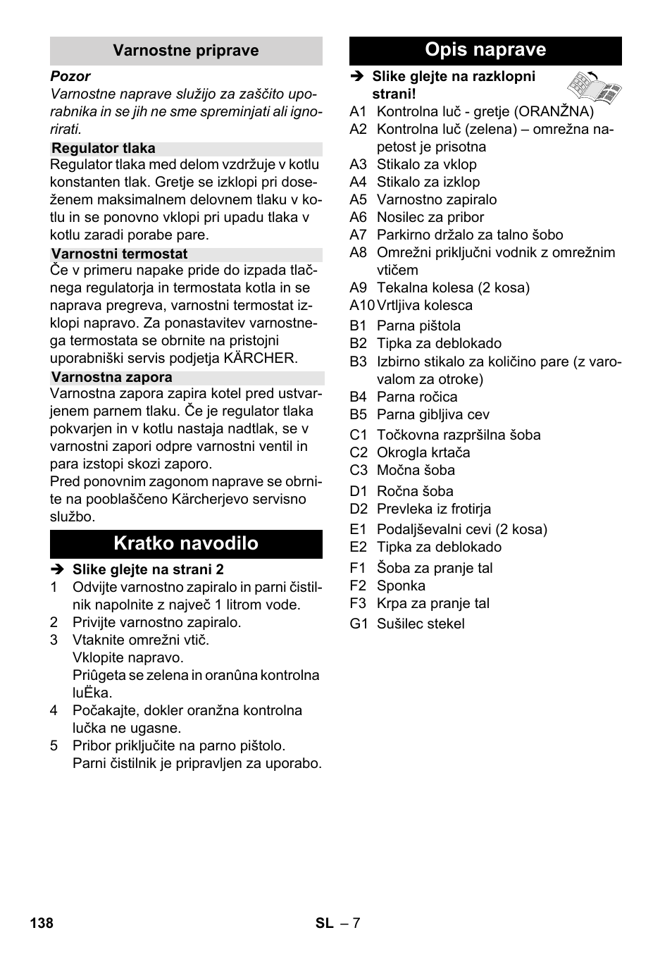 Kratko navodilo opis naprave | Karcher SC 3-000 User Manual | Page 138 / 238
