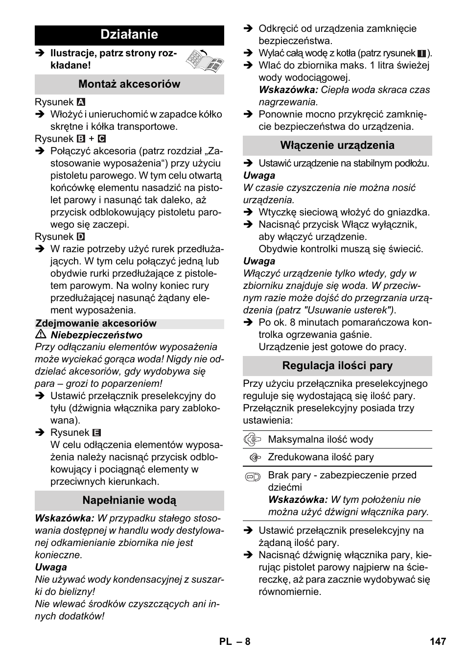 Działanie | Karcher SC 3-000 User Manual | Page 147 / 238