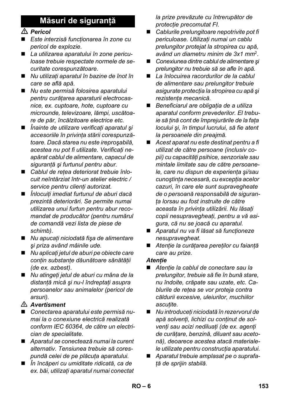 Măsuri de siguranţă | Karcher SC 3-000 User Manual | Page 153 / 238