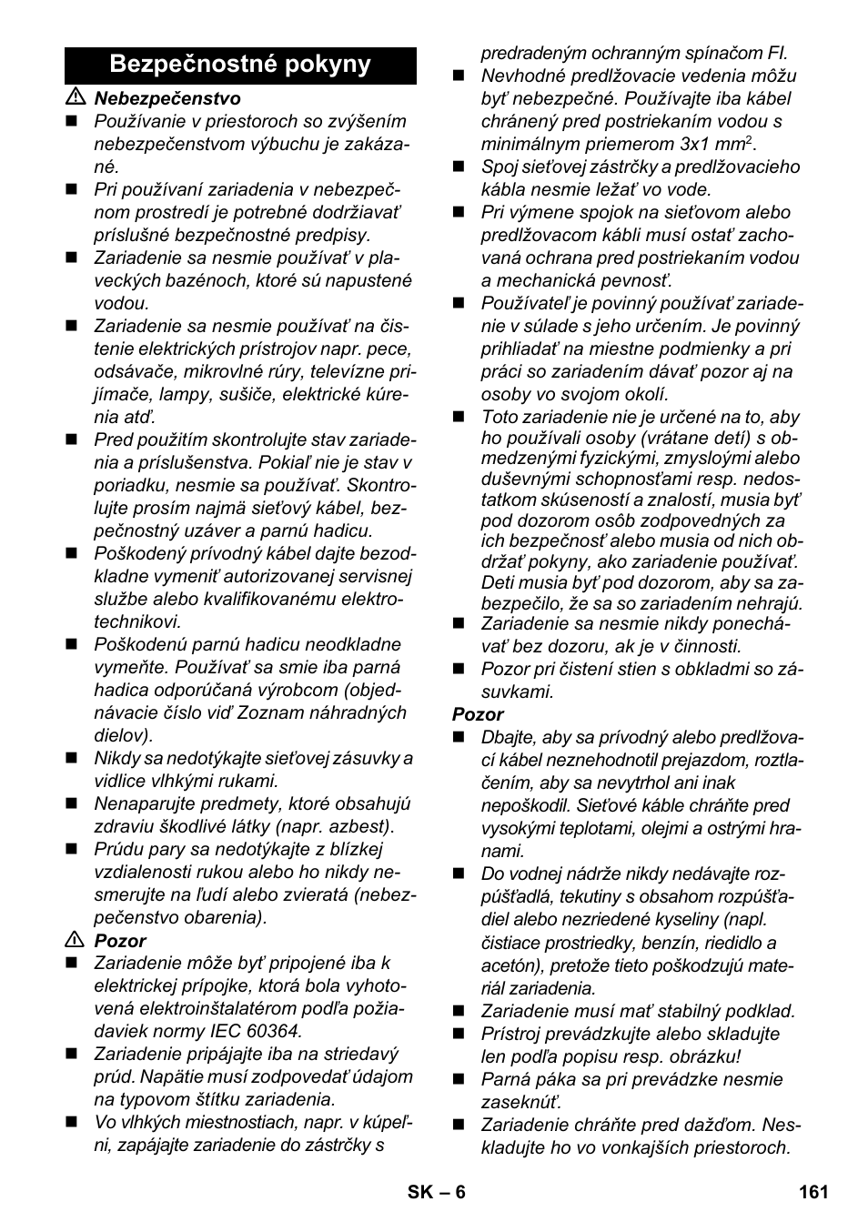 Bezpečnostné pokyny | Karcher SC 3-000 User Manual | Page 161 / 238