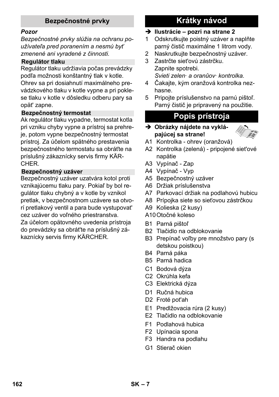 Krátky návod popis prístroja | Karcher SC 3-000 User Manual | Page 162 / 238