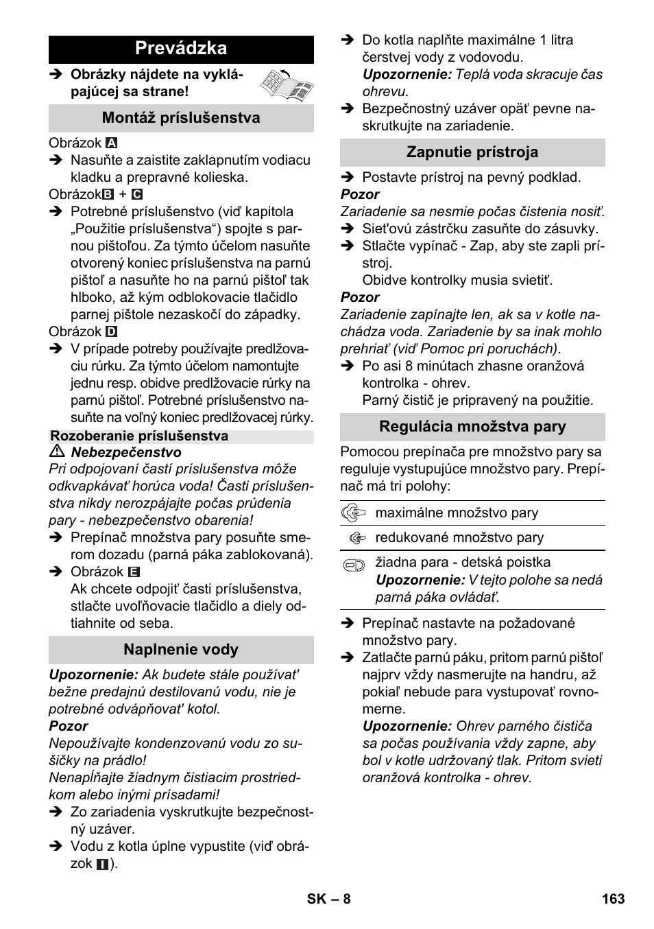 Prevádzka | Karcher SC 3-000 User Manual | Page 163 / 238