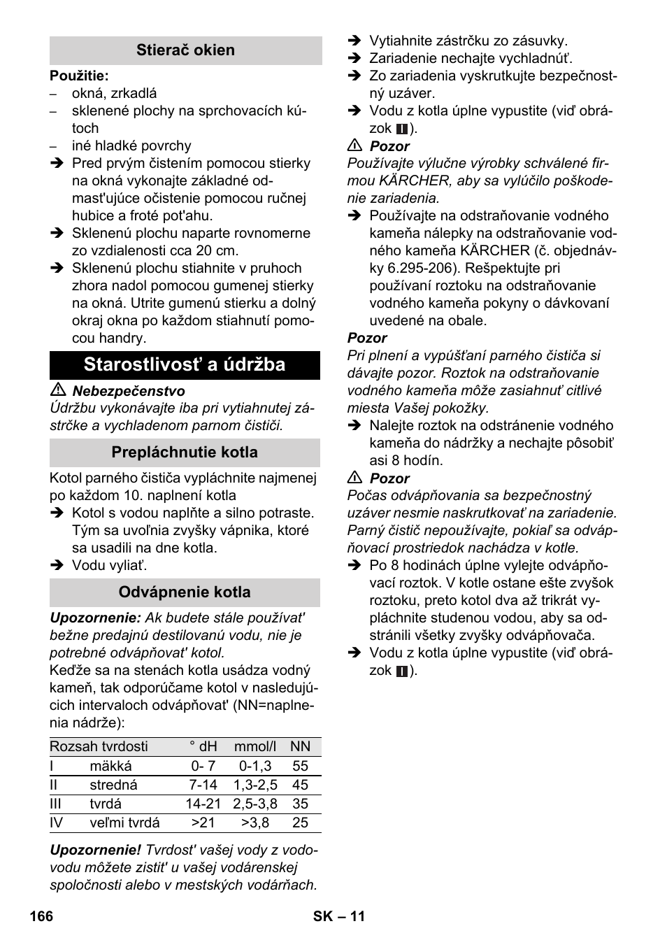 Starostlivosť a údržba | Karcher SC 3-000 User Manual | Page 166 / 238