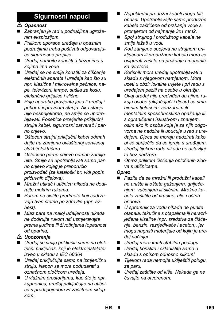 Sigurnosni napuci | Karcher SC 3-000 User Manual | Page 169 / 238