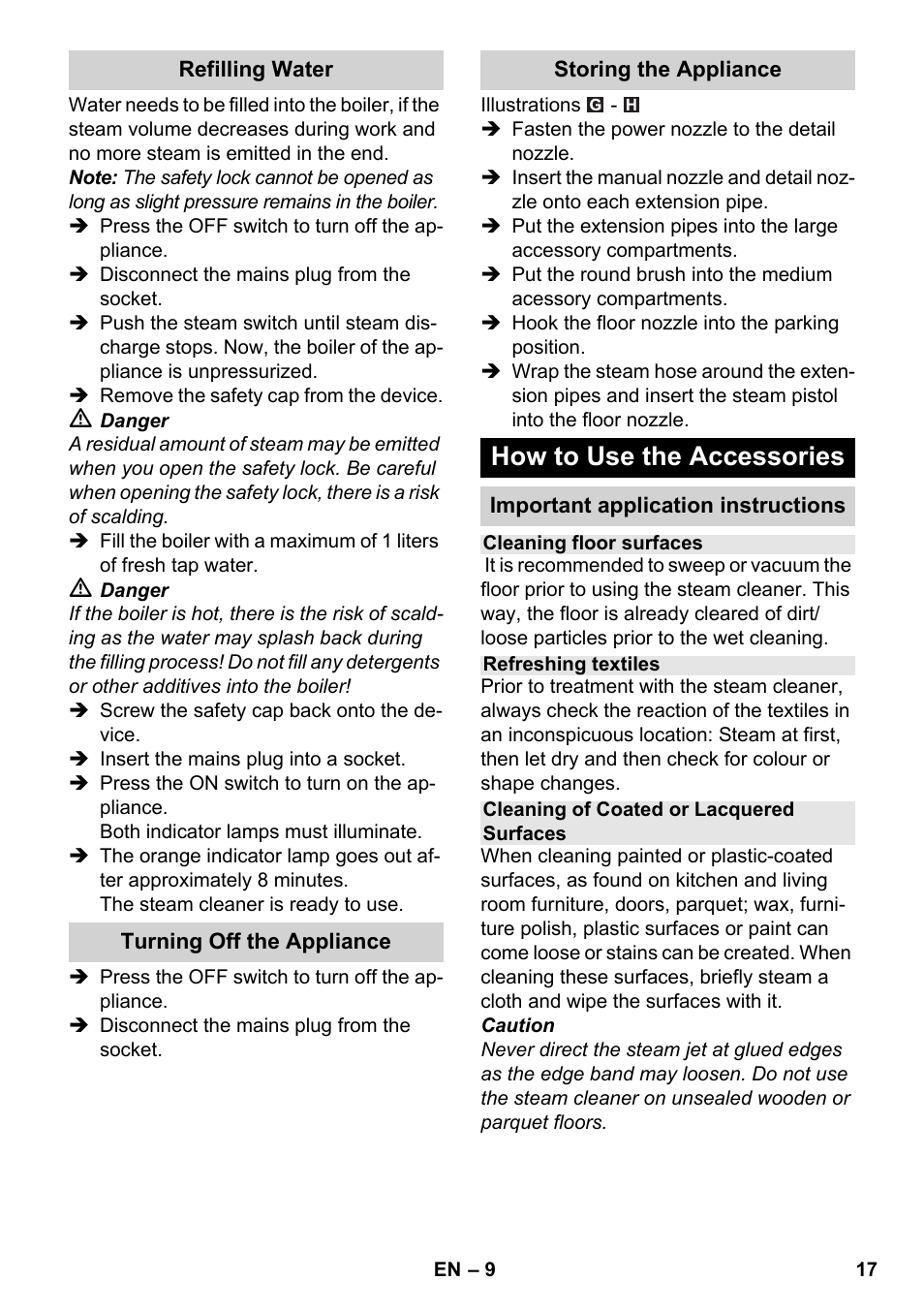 How to use the accessories | Karcher SC 3-000 User Manual | Page 17 / 238