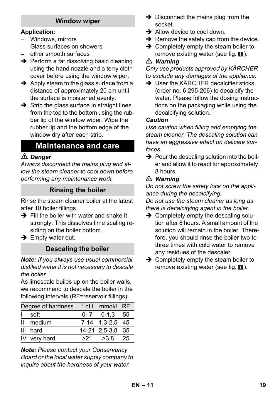 Maintenance and care | Karcher SC 3-000 User Manual | Page 19 / 238
