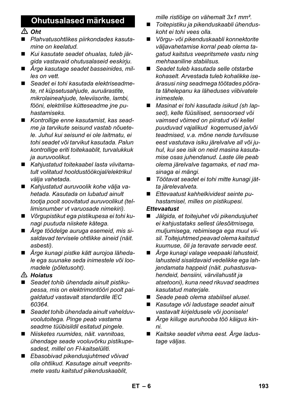 Ohutusalased märkused | Karcher SC 3-000 User Manual | Page 193 / 238