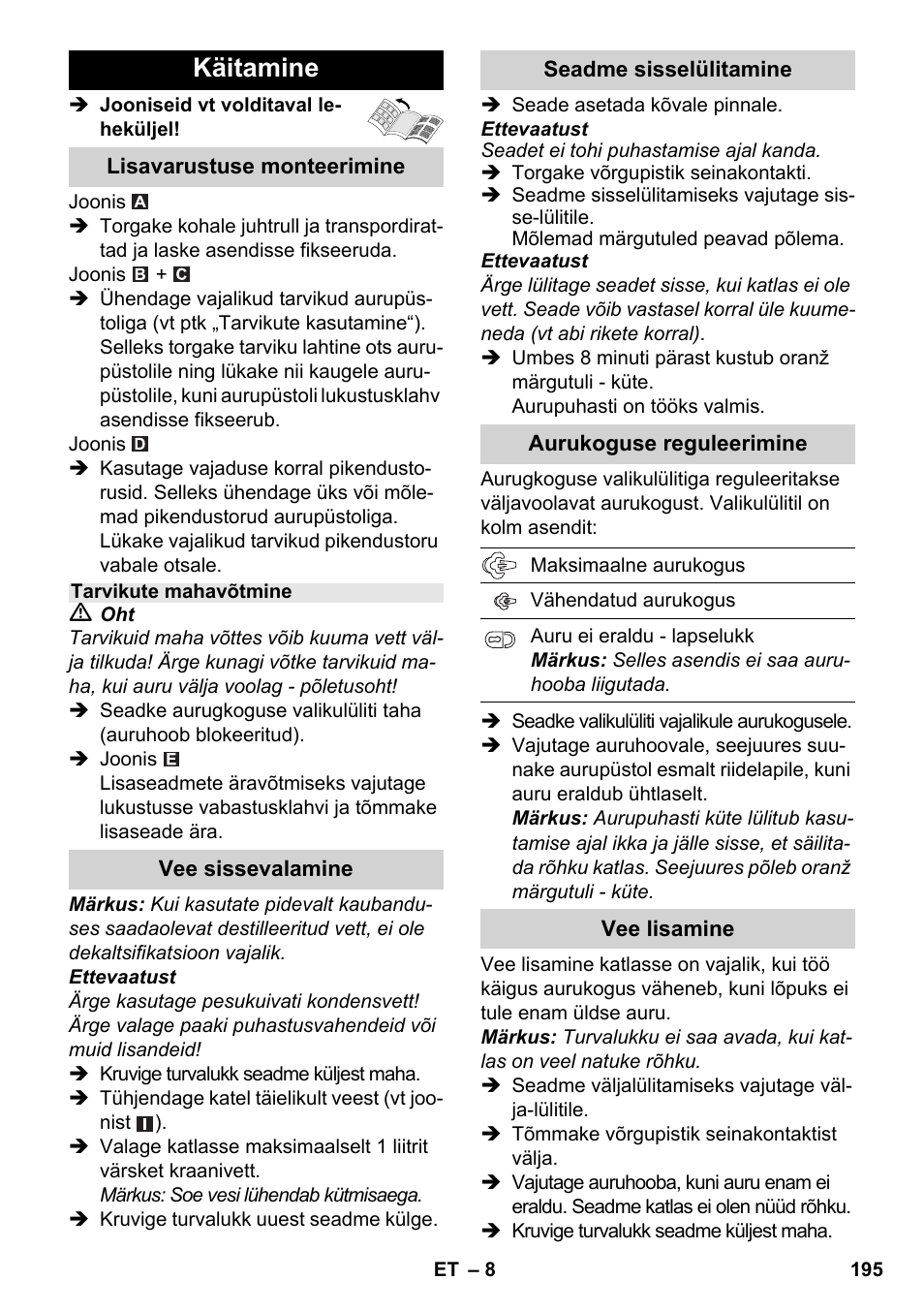 Käitamine | Karcher SC 3-000 User Manual | Page 195 / 238