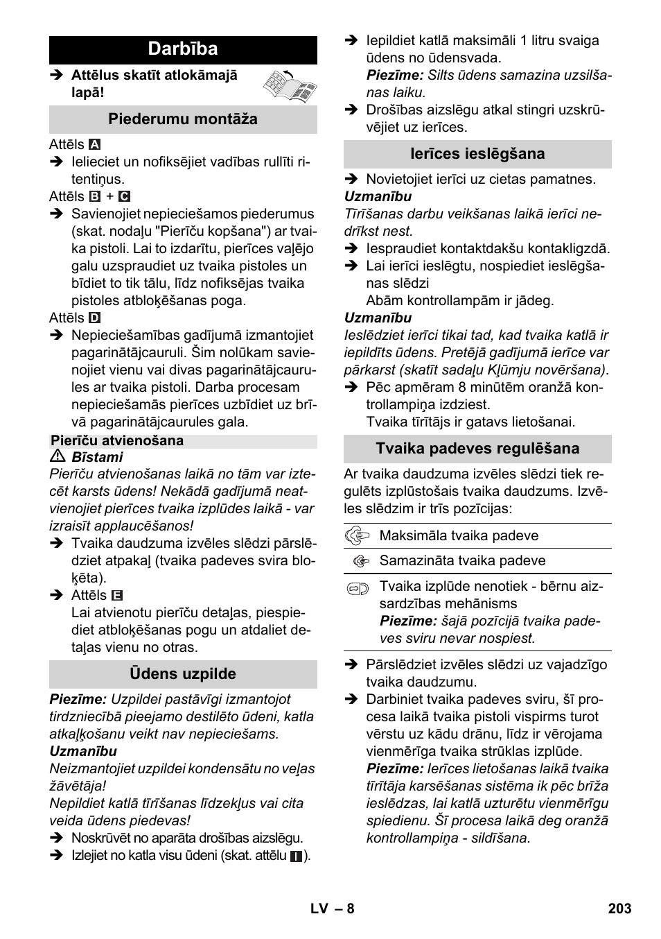 Darbība | Karcher SC 3-000 User Manual | Page 203 / 238