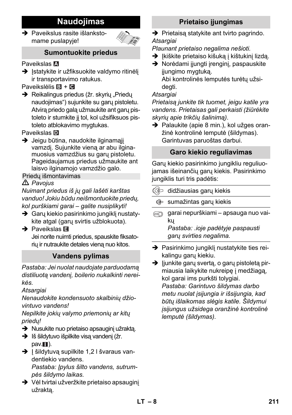 Naudojimas | Karcher SC 3-000 User Manual | Page 211 / 238