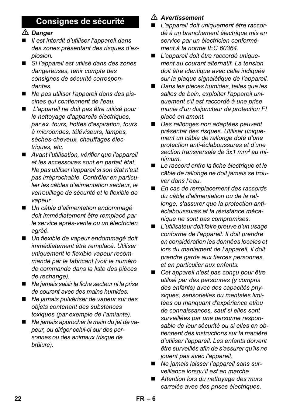 Consignes de sécurité | Karcher SC 3-000 User Manual | Page 22 / 238