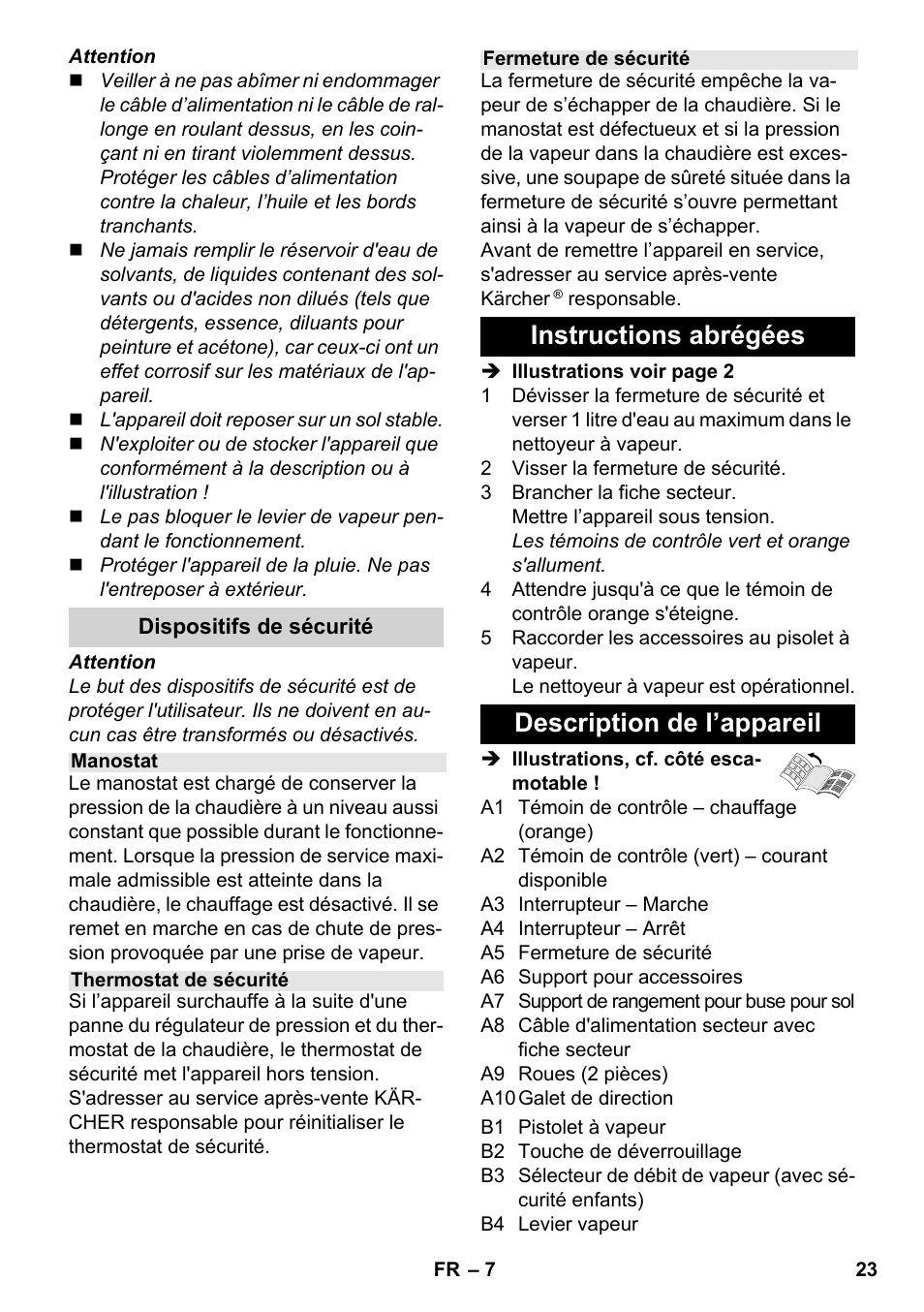 Instructions abrégées description de l’appareil | Karcher SC 3-000 User Manual | Page 23 / 238