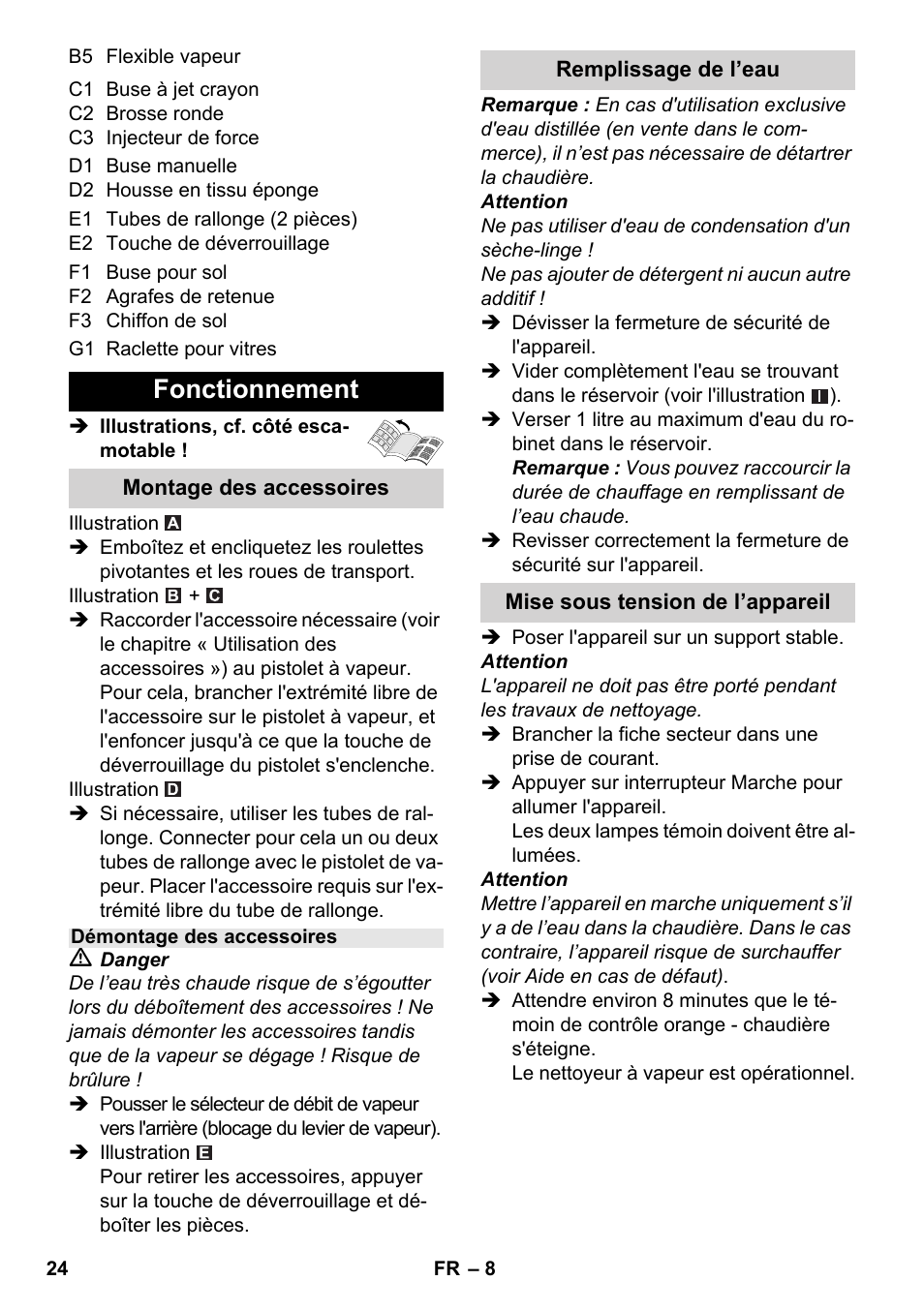 Fonctionnement | Karcher SC 3-000 User Manual | Page 24 / 238