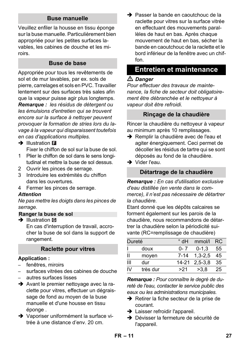 Entretien et maintenance | Karcher SC 3-000 User Manual | Page 27 / 238