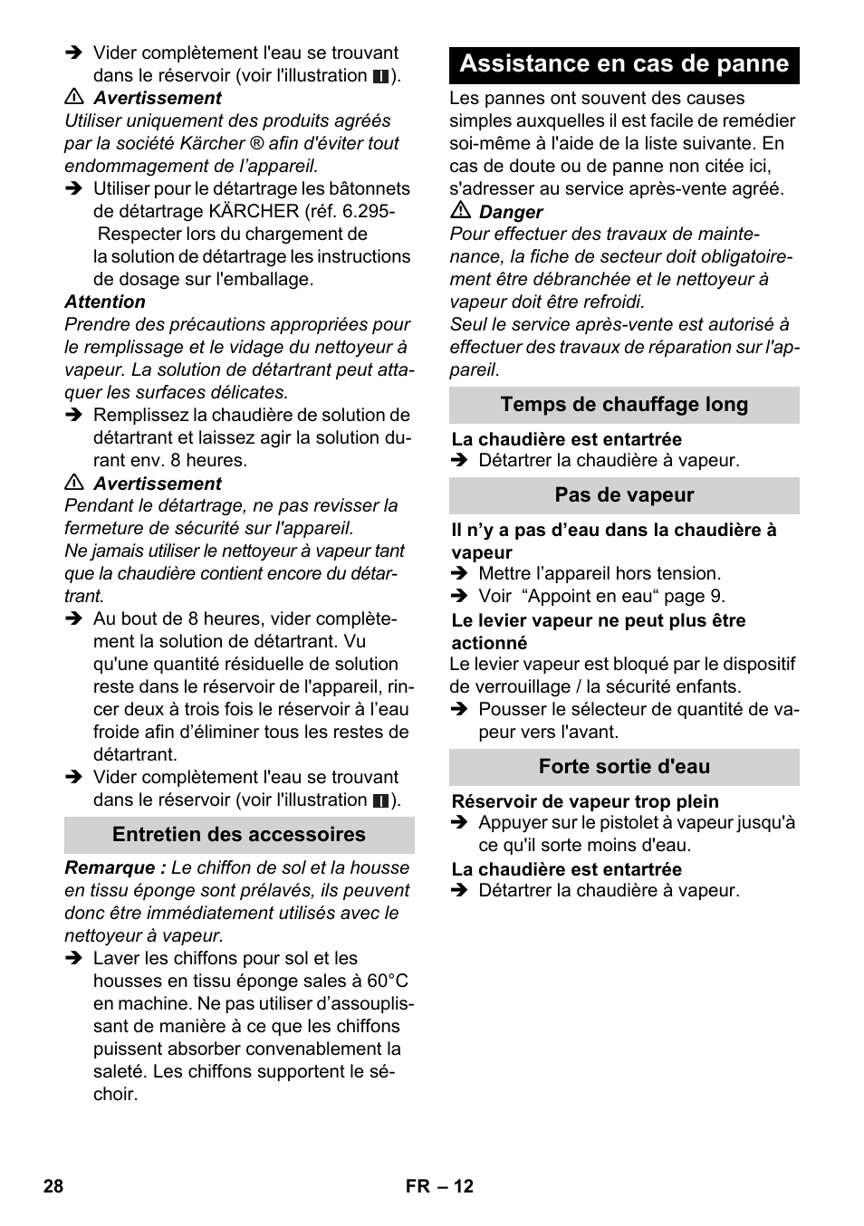 Assistance en cas de panne | Karcher SC 3-000 User Manual | Page 28 / 238