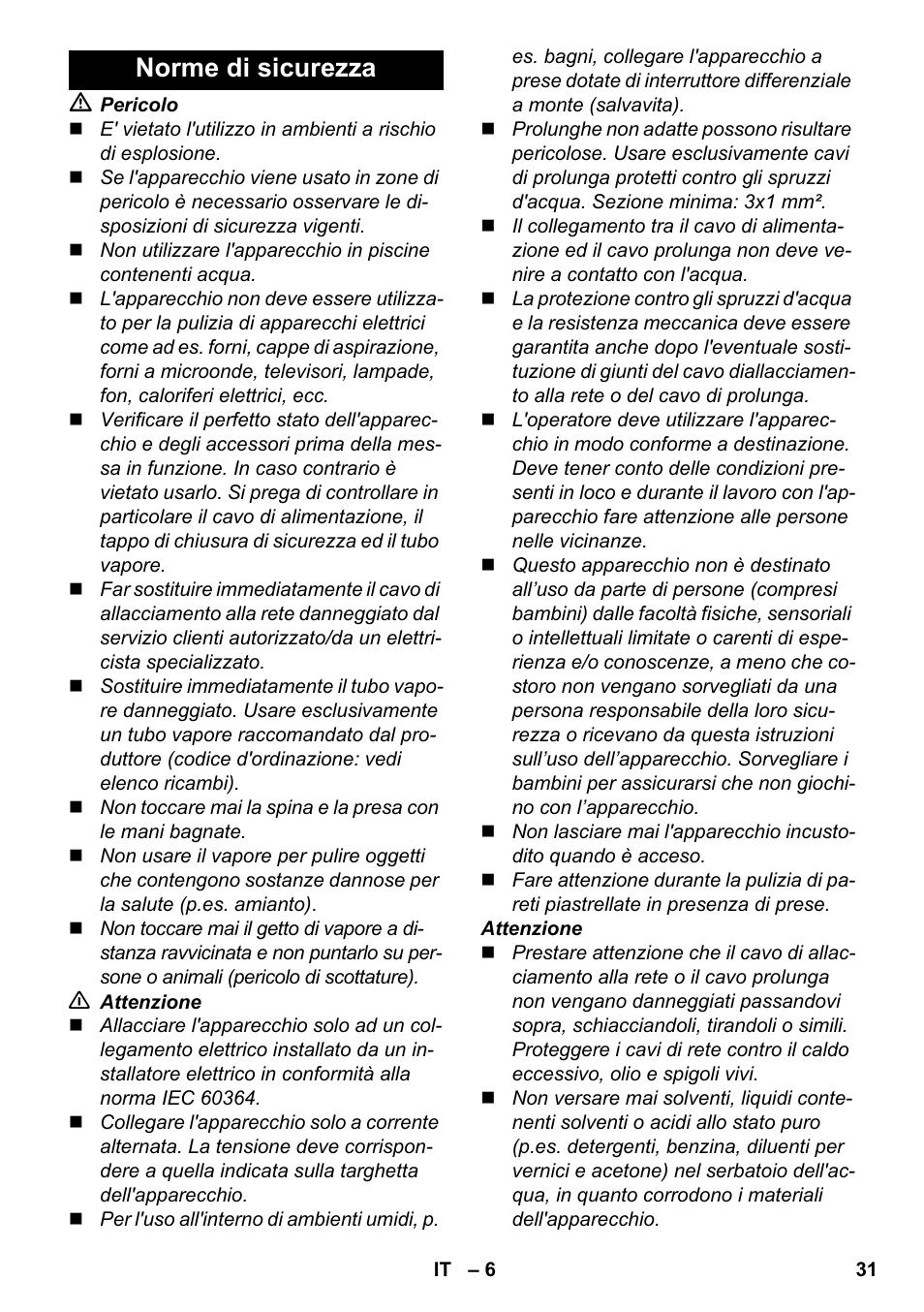Norme di sicurezza | Karcher SC 3-000 User Manual | Page 31 / 238