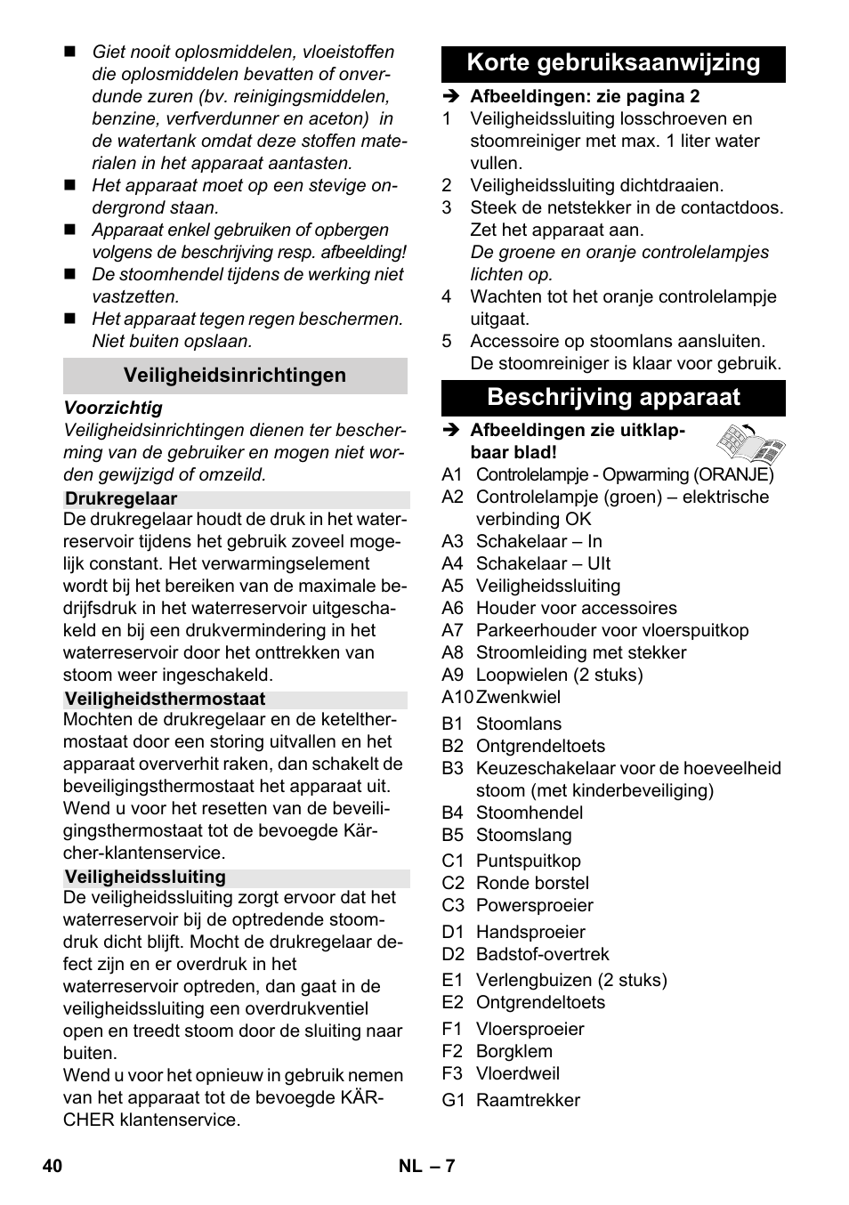 Korte gebruiksaanwijzing beschrijving apparaat | Karcher SC 3-000 User Manual | Page 40 / 238