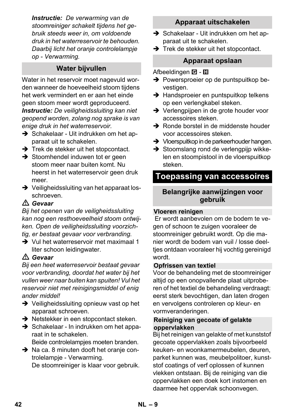 Toepassing van accessoires | Karcher SC 3-000 User Manual | Page 42 / 238