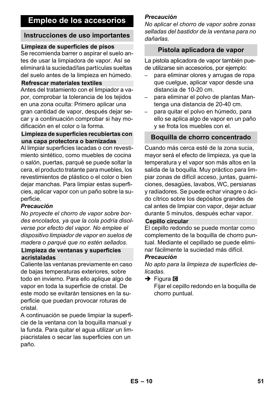 Empleo de los accesorios | Karcher SC 3-000 User Manual | Page 51 / 238
