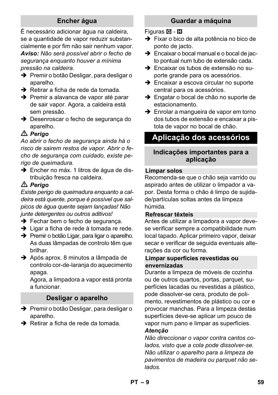 Aplicação dos acessórios | Karcher SC 3-000 User Manual | Page 59 / 238