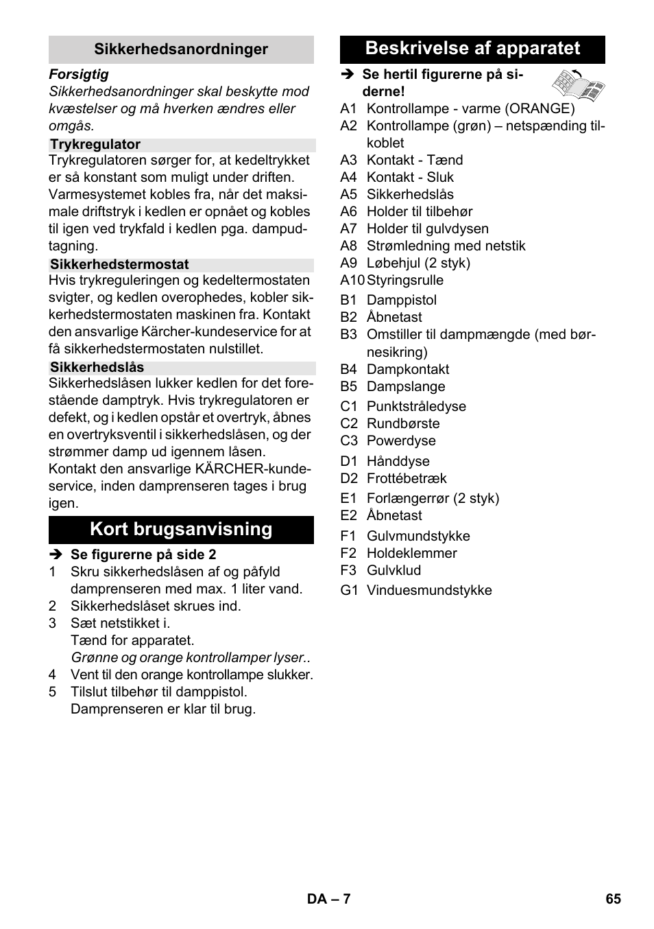Kort brugsanvisning beskrivelse af apparatet | Karcher SC 3-000 User Manual | Page 65 / 238