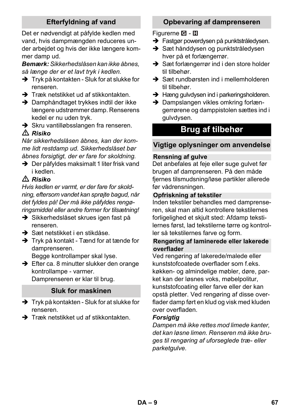Brug af tilbehør | Karcher SC 3-000 User Manual | Page 67 / 238