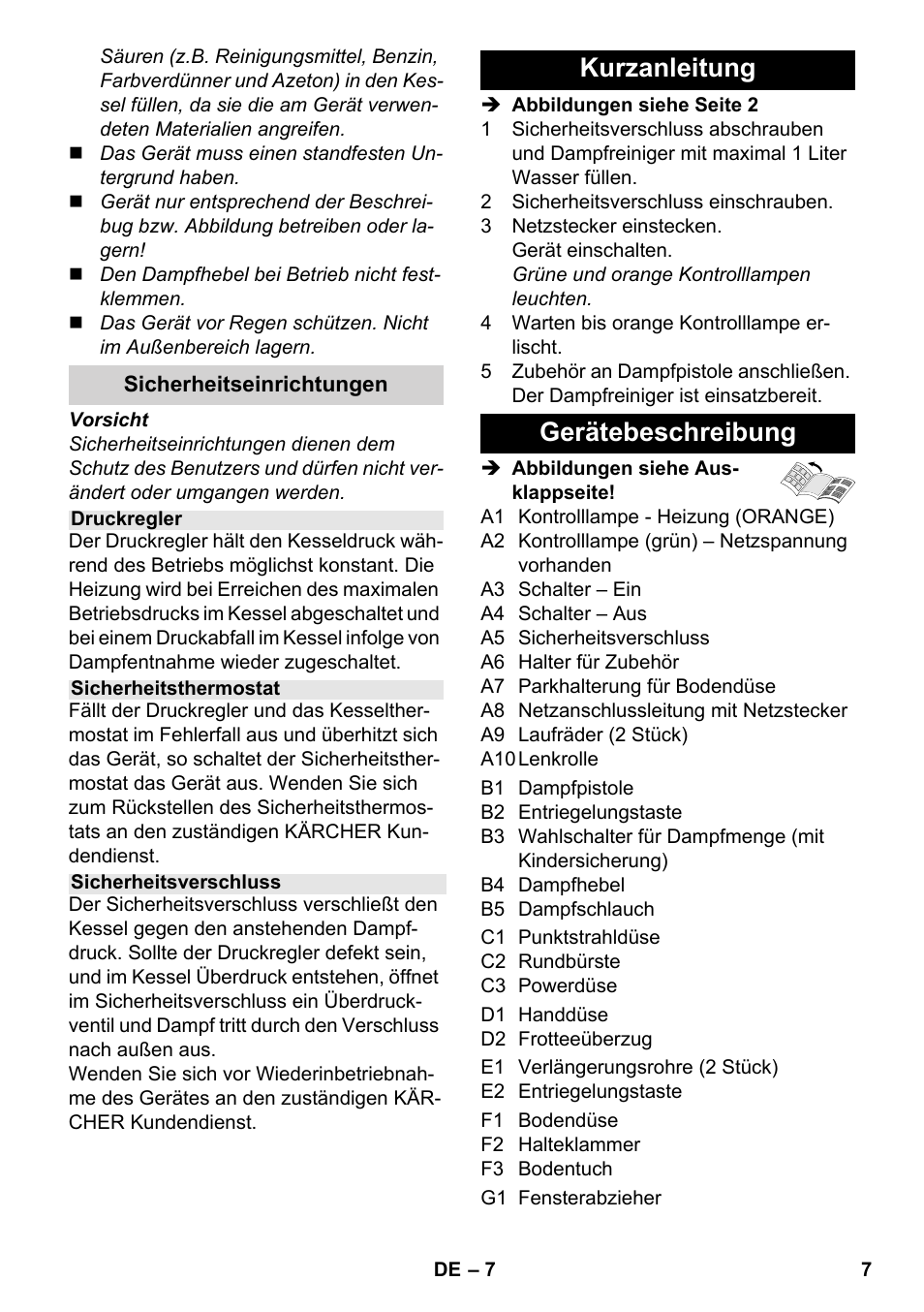 Kurzanleitung gerätebeschreibung | Karcher SC 3-000 User Manual | Page 7 / 238