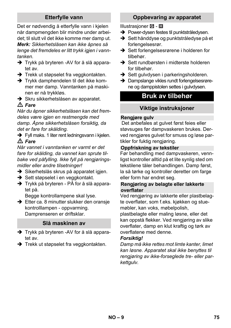 Bruk av tilbehør | Karcher SC 3-000 User Manual | Page 75 / 238