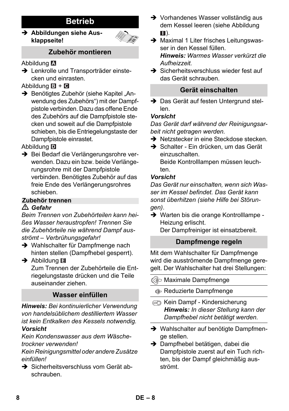 Betrieb | Karcher SC 3-000 User Manual | Page 8 / 238