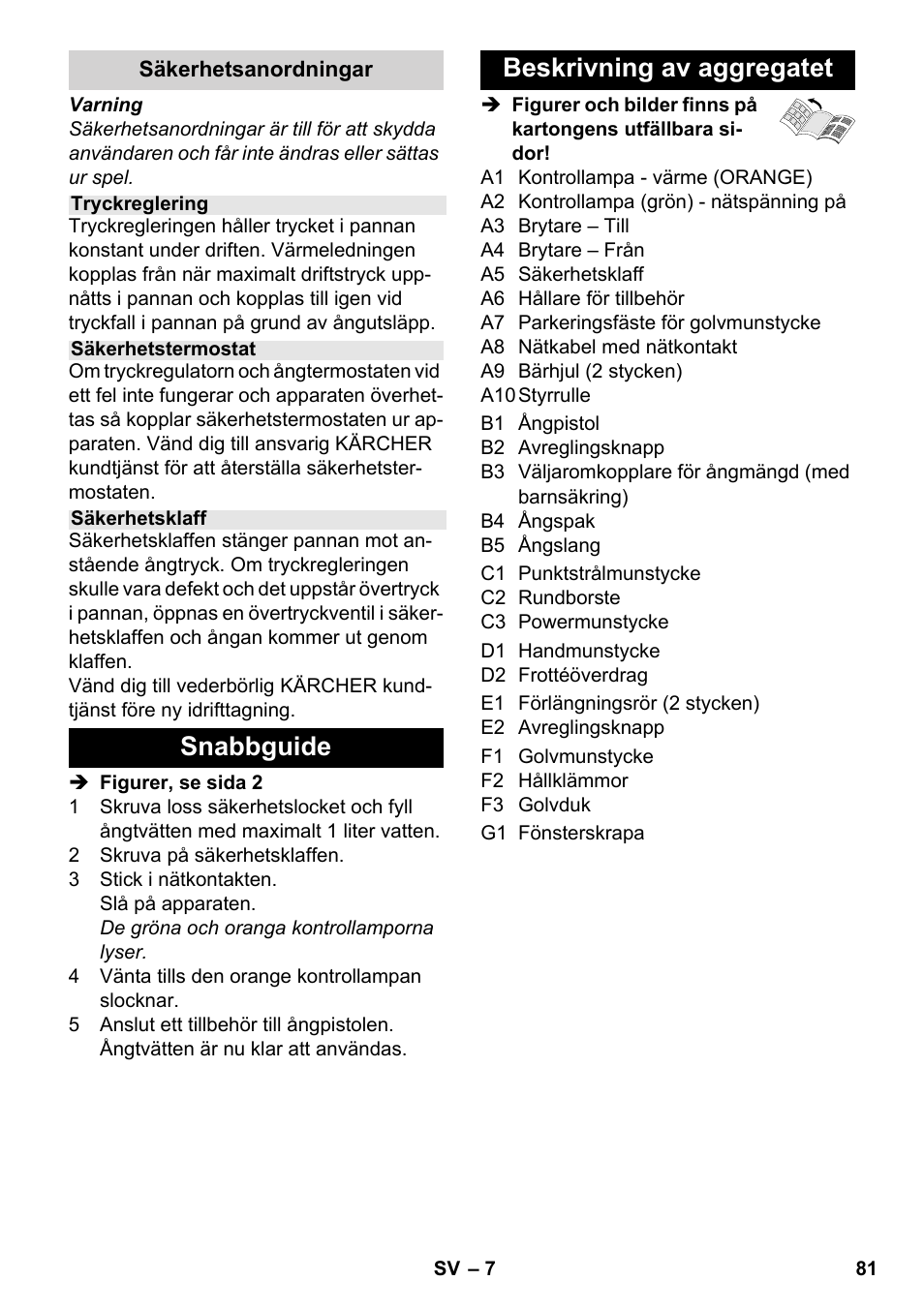 Snabbguide beskrivning av aggregatet | Karcher SC 3-000 User Manual | Page 81 / 238