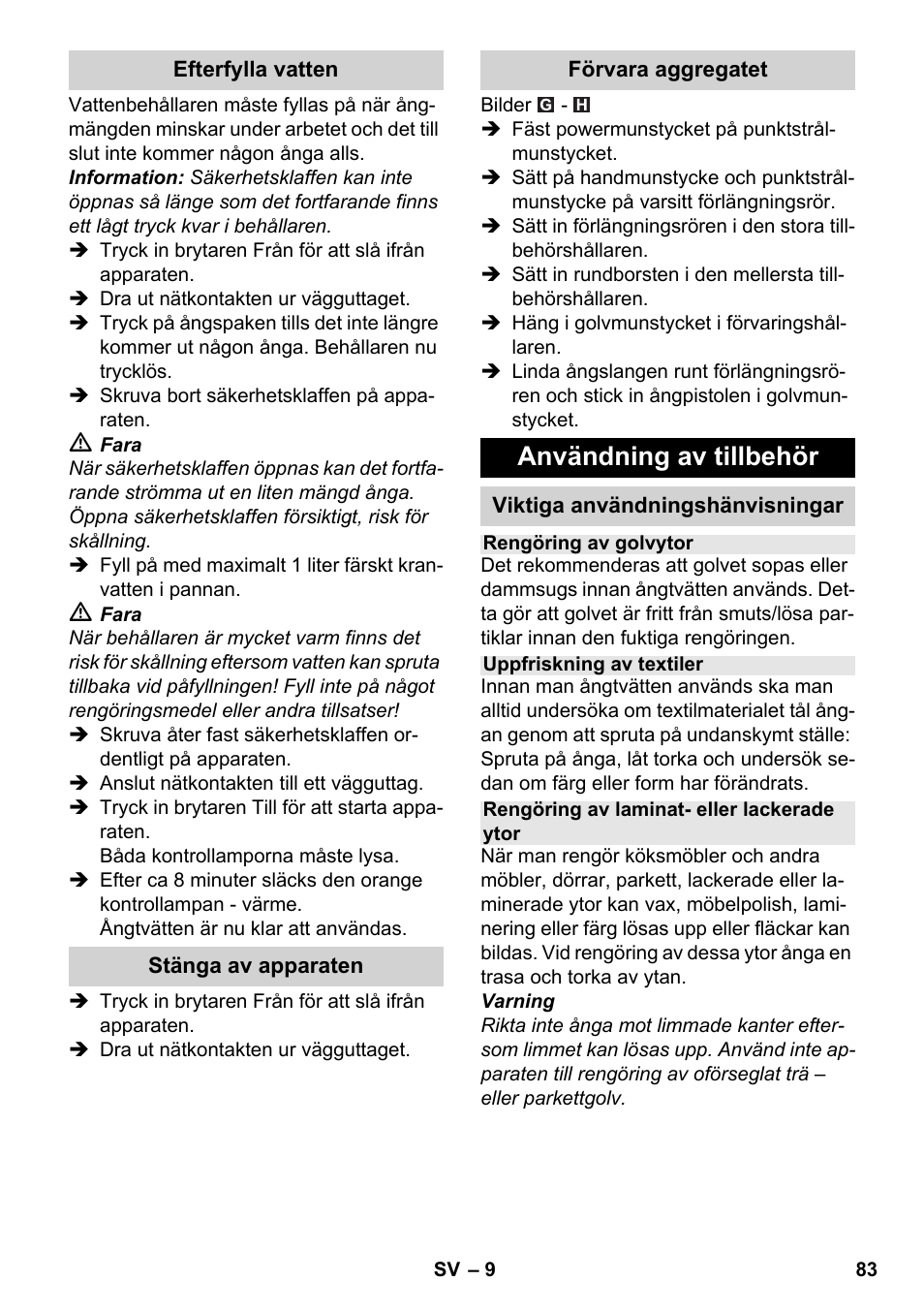 Användning av tillbehör | Karcher SC 3-000 User Manual | Page 83 / 238