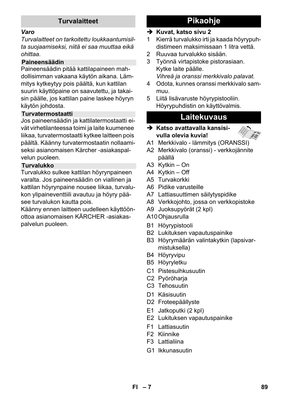 Pikaohje laitekuvaus | Karcher SC 3-000 User Manual | Page 89 / 238