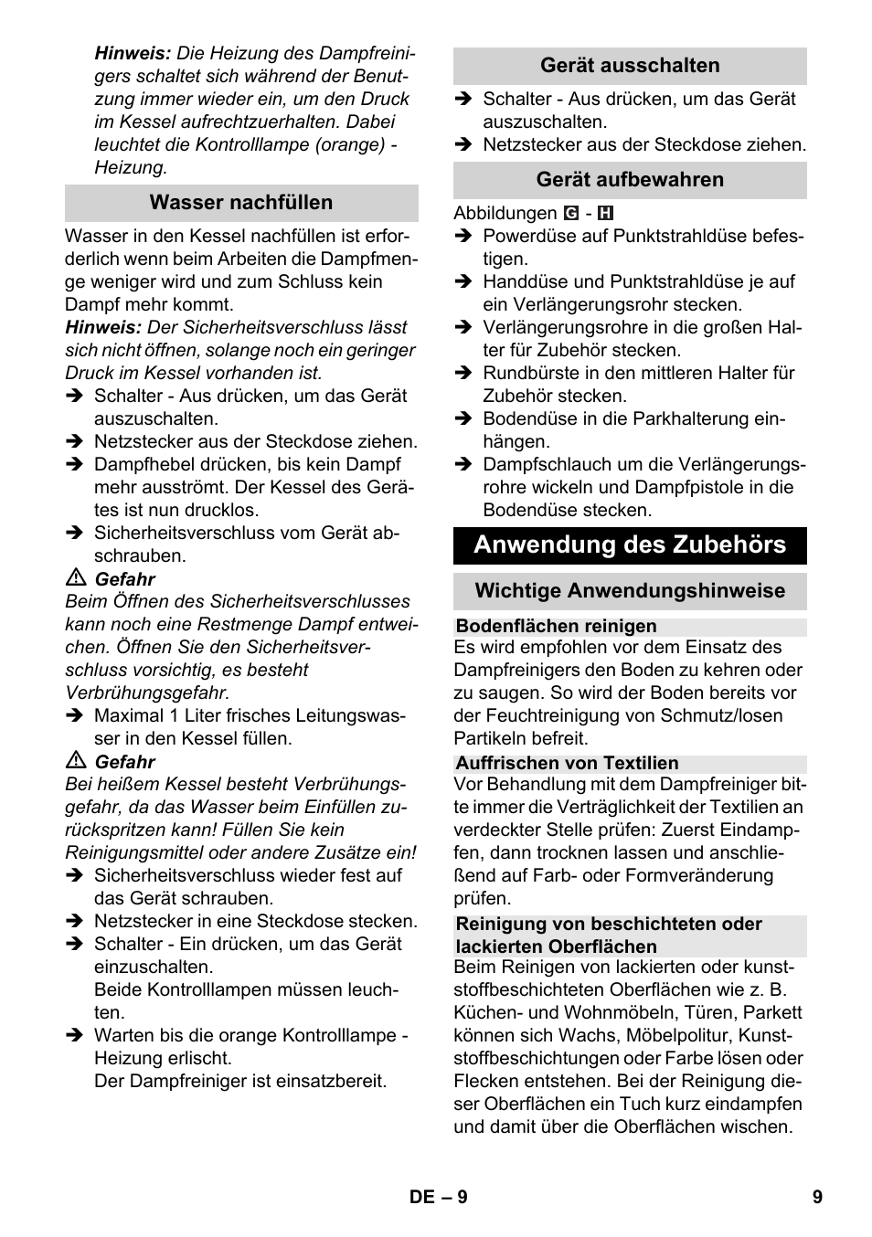Anwendung des zubehörs | Karcher SC 3-000 User Manual | Page 9 / 238